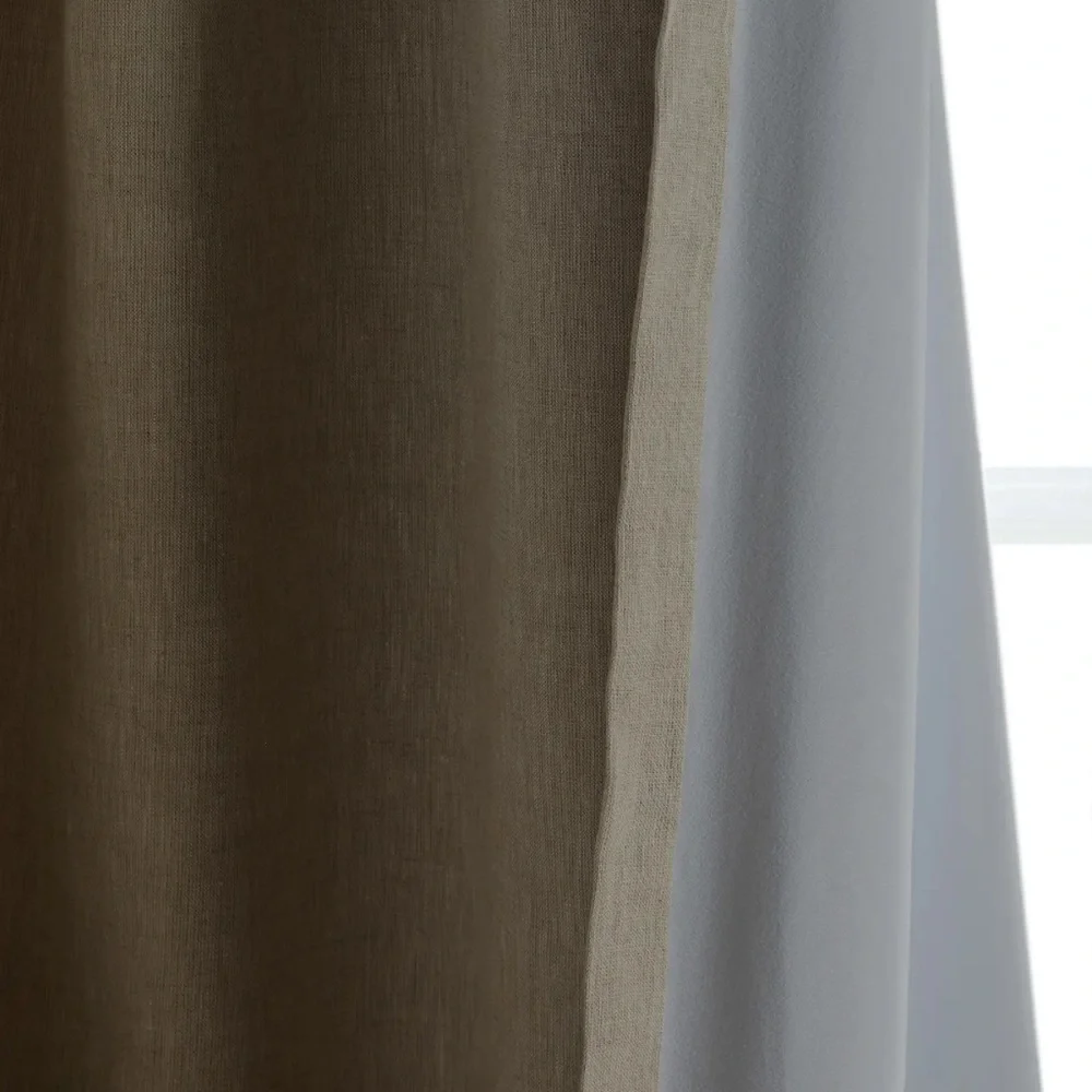 Quince European Linen Blackout Curtain Panel Flax Beige Size 96”x108”